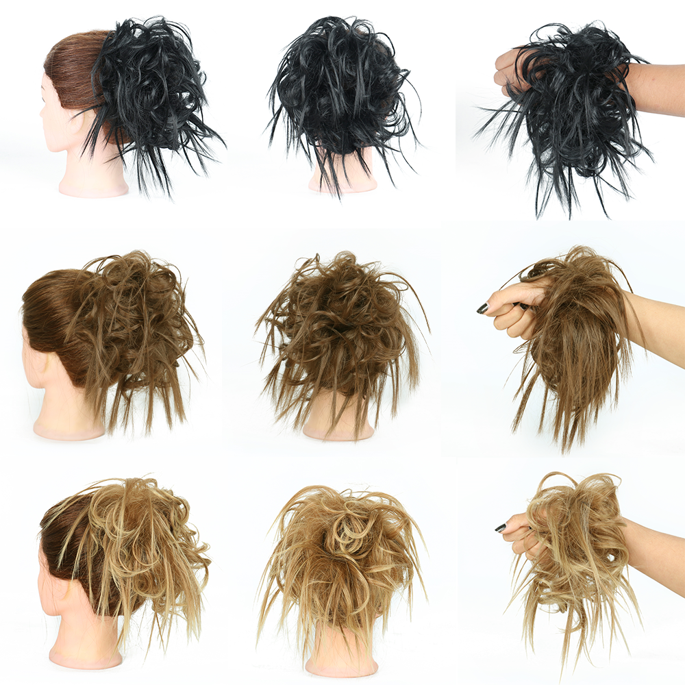 Synthetic Hair Bun Chignon Ladies Ponytail Hair Extension Scrunchie Elastic Wave Curly Hairpieces Scrunchie Wrap