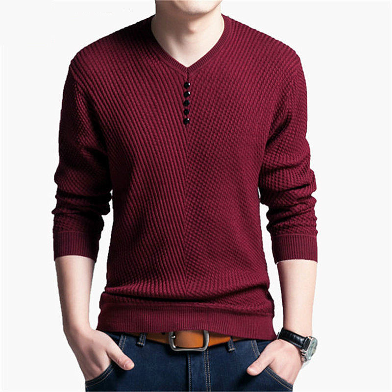 Hot Sale Solid Color Pullover Men V Neck Men Sweater Casual Long Sleeve Brand Mens Sweaters High Quality Wool Cashmere Sweaters