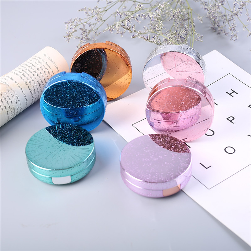 PINKSEE Round High-end Glossy Contact Lens Case Travel Portable Glasses Storage Box Trendy Simple Contact Lens Container