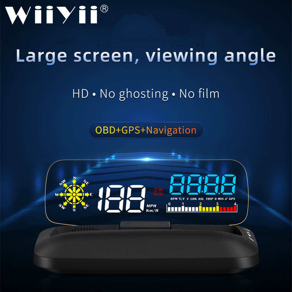 NEW C5 OBD2 HUD Mirror Car Head Up Display GPS Navigation Digital Speed Projector Security Alarm Oil Temp Pressure Large scren