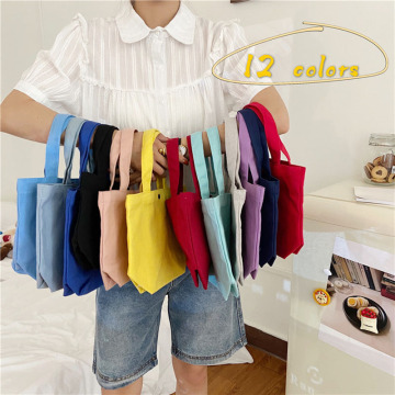 Canvas Simple Shopping Bags Small Cloth Bag Female Pure Solid Color Casual Totes Cotton Canvas Bags Mini Handbag For Woman