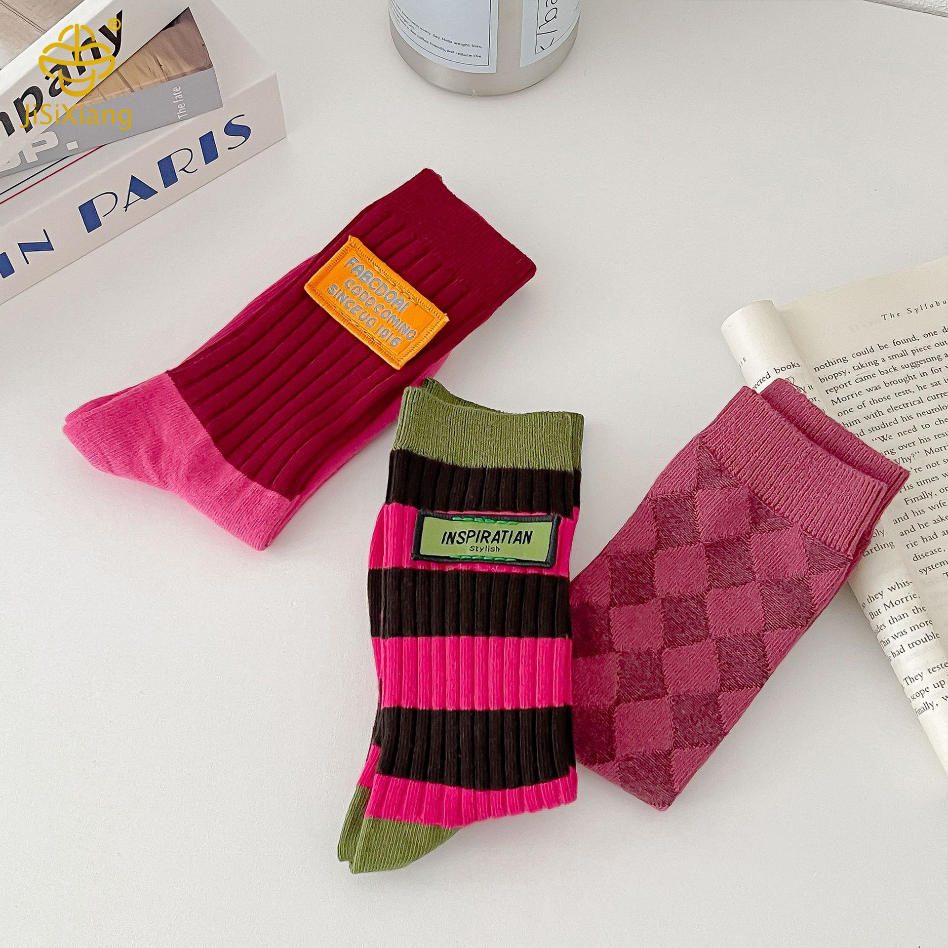 Korean version of fabric label, mid tube socks,