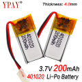 3.7v 200mah 401020 Lithium polymer Li-po Rechargeable Battery For Toys Cars Bluetooth speaker Bluetooth headset digital products