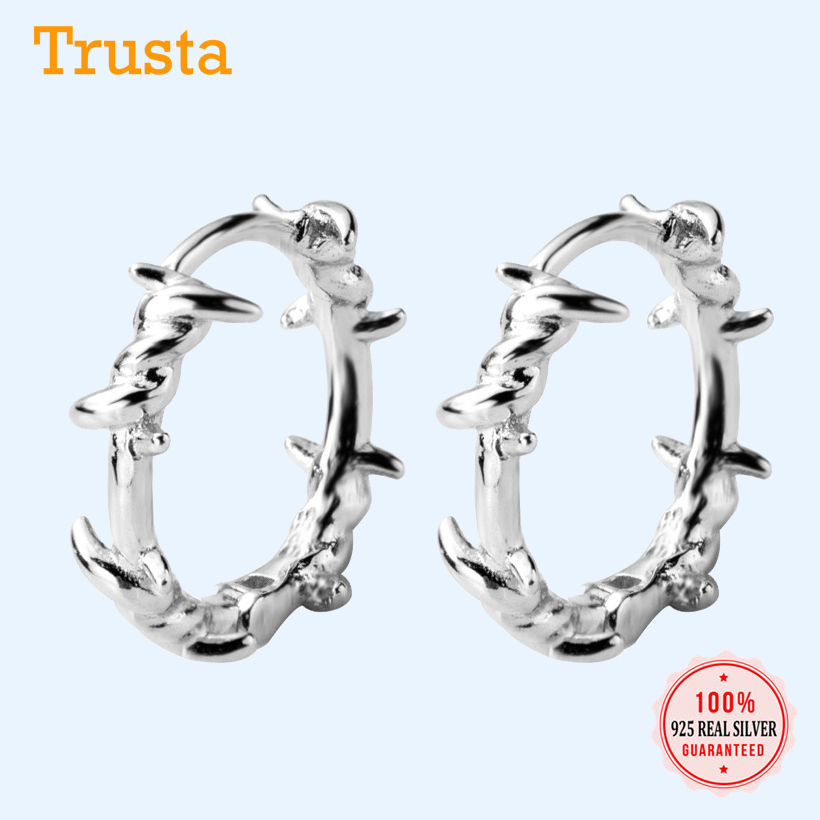 Trusta 925 Sterling Silver Hoop Earring Barbed Wire Ear Cuff Clip On S925 Earrings Gift For Women Girl Teen Jewelry DS1410