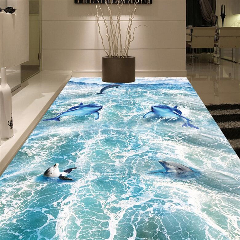 beibehang Custom three-dimensional wallpaper 3d beach beach waves surfing 3D floor tiles to draw papel de parede 3d flooring