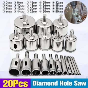 20 Pcs 3-50mm Diamond Drill Bits Set Hole Saw Cutter Tool Glass Marble Granite