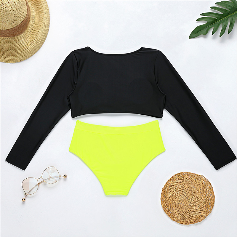 INGAGA Long Sleeve Bikini Set Swimsuits High Waist Swimwear Women Deep V Biquini Bathing Suits 2021 Solid Bathers Beachwear