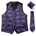 DiBanGu Men's Purple Black Paisley Waistcoat Vest Pocket Square Tie Cufflinks Hanky Suit Set Pocket Square Set MJ-105