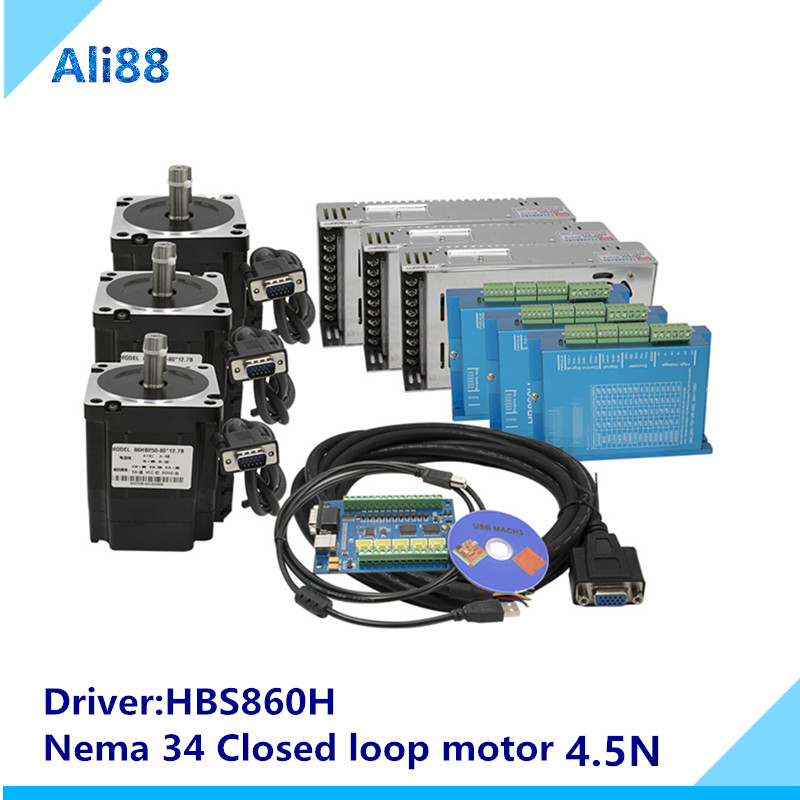 Free shipping 3axis/4axis closed loop stepper Kit:Nema 34 Stepper Motor 4.5N.m+Servo Driver HBS860H нема 34 linear stepper motor