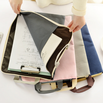 Pure canvas file bag Hand-held zipper bag for office archives waterproof Organizer Ipad can be placed School Supplies Gift A4