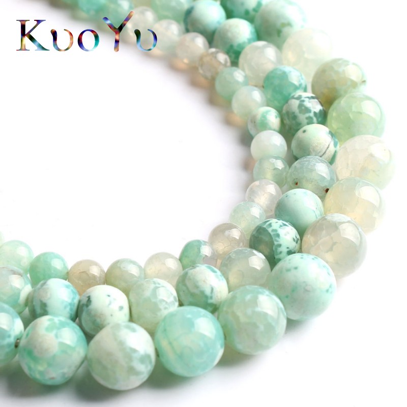 Mint Gree Fire Agates Cracked Onyx Stone Beads Round Loose Beads For Jewelry Making 15'' Strand 6/8/10mm DIY Bracelets Necklaces