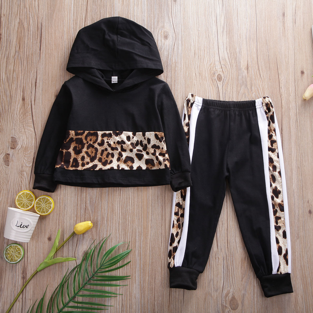 2-7Y Toddler Kid Girls Clothing Set Autumn Winter Hooded Long Sleeve Tops + Pants Outfits Tracksuit Leopard Kid Girl Clothes