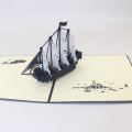 3D Handmade Blue Cover Double Color White Blue Boat Sailing Ship Paper Greeting Cards PostCard Birthday Bussiness Creative Gift