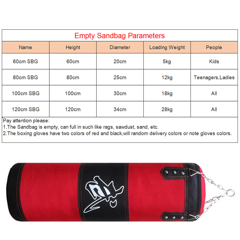 Empty Boxing Sand Bag Hanging Kick Sandbag Boxing Training Fight Karate Punching Bag Heavy Duty for Adult with Glove Wrist Guard