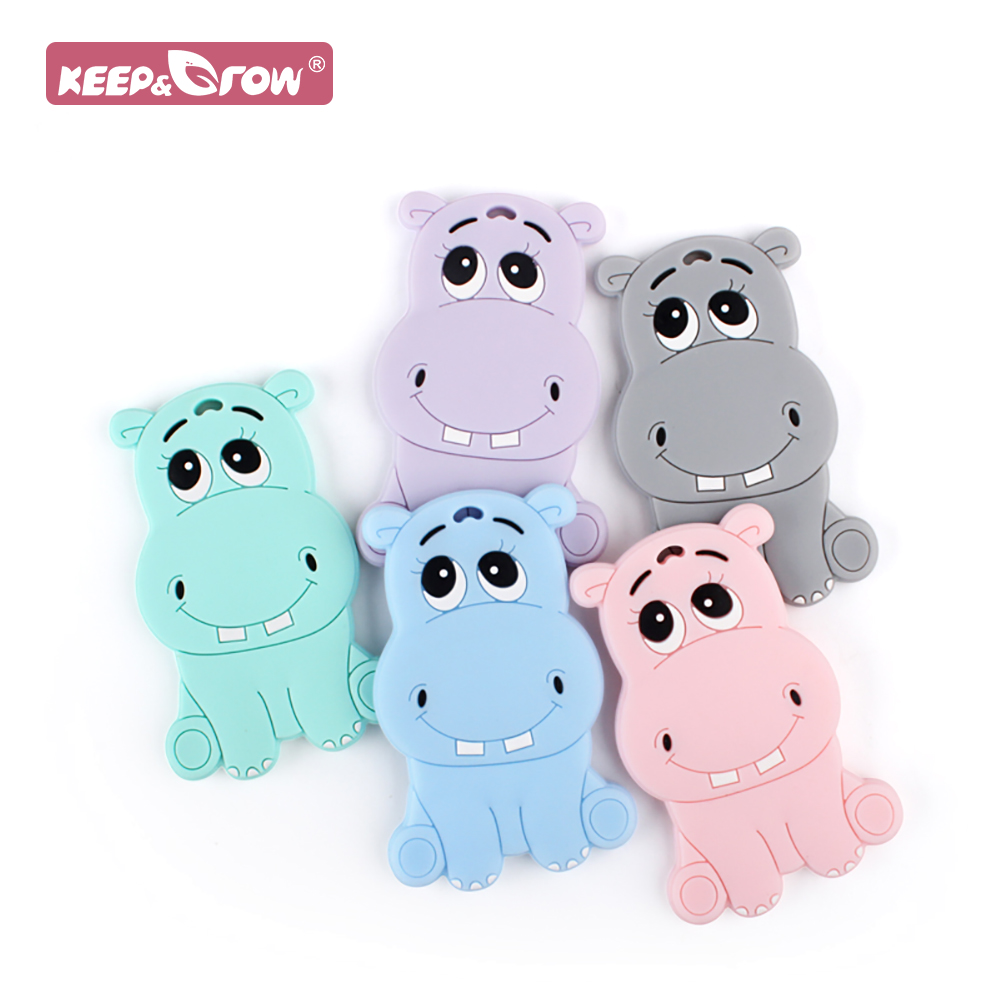 1pc Hippo Silicone Baby Teether Food Grade Rodent Baby Teething Stroller Toys DIY Pacifier Clips Pendant Animal Cartoon Teether