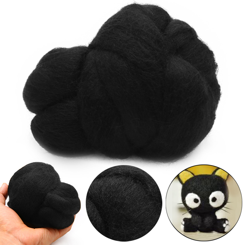 50g Black Needle Felting Wool Dyed Wool Tops Roving Wool Fiber For Handmad DIY Sewing Needlework Felting Projects Crafts