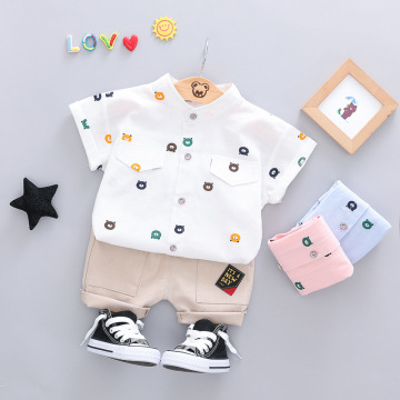 2019 Summer Hot Toddler Kids Cool Baby Boy Single-breasted Printing Short Sleeve Shirt Tops Pants 2pcs Outfits Clothing Set