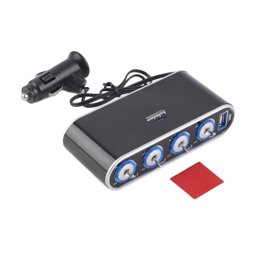 New 4 Way Multi Socket Car Charger Vehicle Auto Car Cigarette Lighter Socket Splitter & Dual USB Ports Plug Adapter 12v 24v