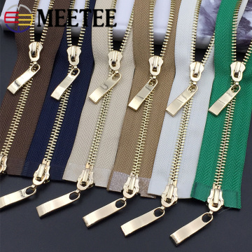 Meetee 1pc 80/100/120cm Auto Lock Metal Zipper Double-slider Zippers for Jackets Coat Repair DIY Bag Clothing Sewing Accessories