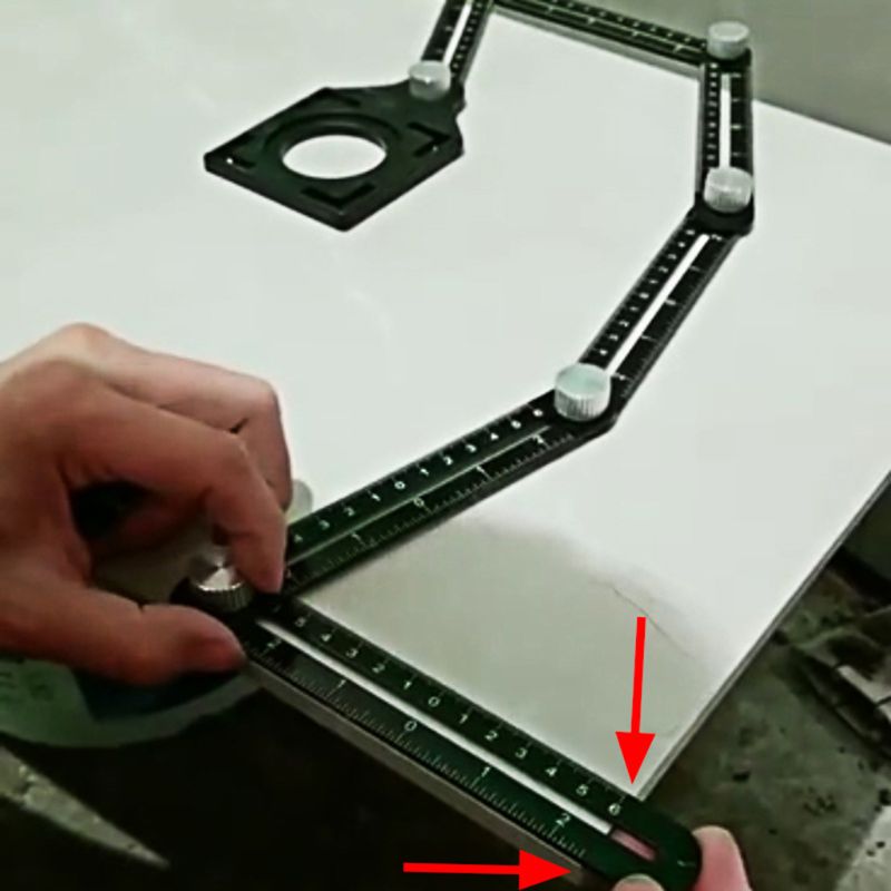 6 Folding Ruler Tile Hole Positioning Multi Template Angle Rulers w/ Drill Guide for Puncher Carpentry