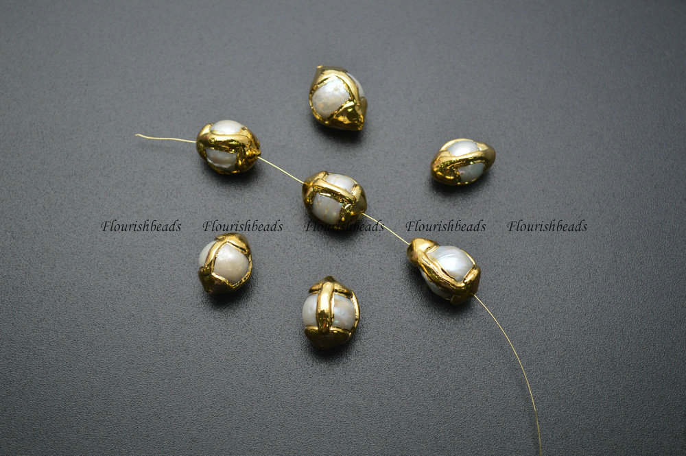 24k Gold Surrounded Natural Fresh Water Pearl Potato Spacer Loose Beads DIY Jewelry Making Supplies