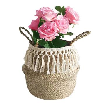 Plant Pot Flower Vase Natural Seaweed Storage Box Woven Handheld Toy Storage Basket Foldable Handmade Simple Decoration Organize
