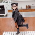 Spring Autumn girls PU Jacket baby tutu coat toddler outwear kids streetwear clothes fashion fasux leather mesh patch 2 to 7 yrs