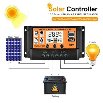 Solar Panel Charge Controller Regulator Collector 10A-100A 12V 24V Output Solar Panel Regulator Dual USB Display For LCD