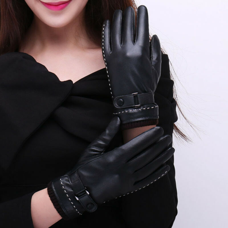 Unisex Winter Leather Gloves Cashmere Gloves Female Black Windproof Waterproof Touch Screen Gloves Men Winter Warm Fleece Mitten