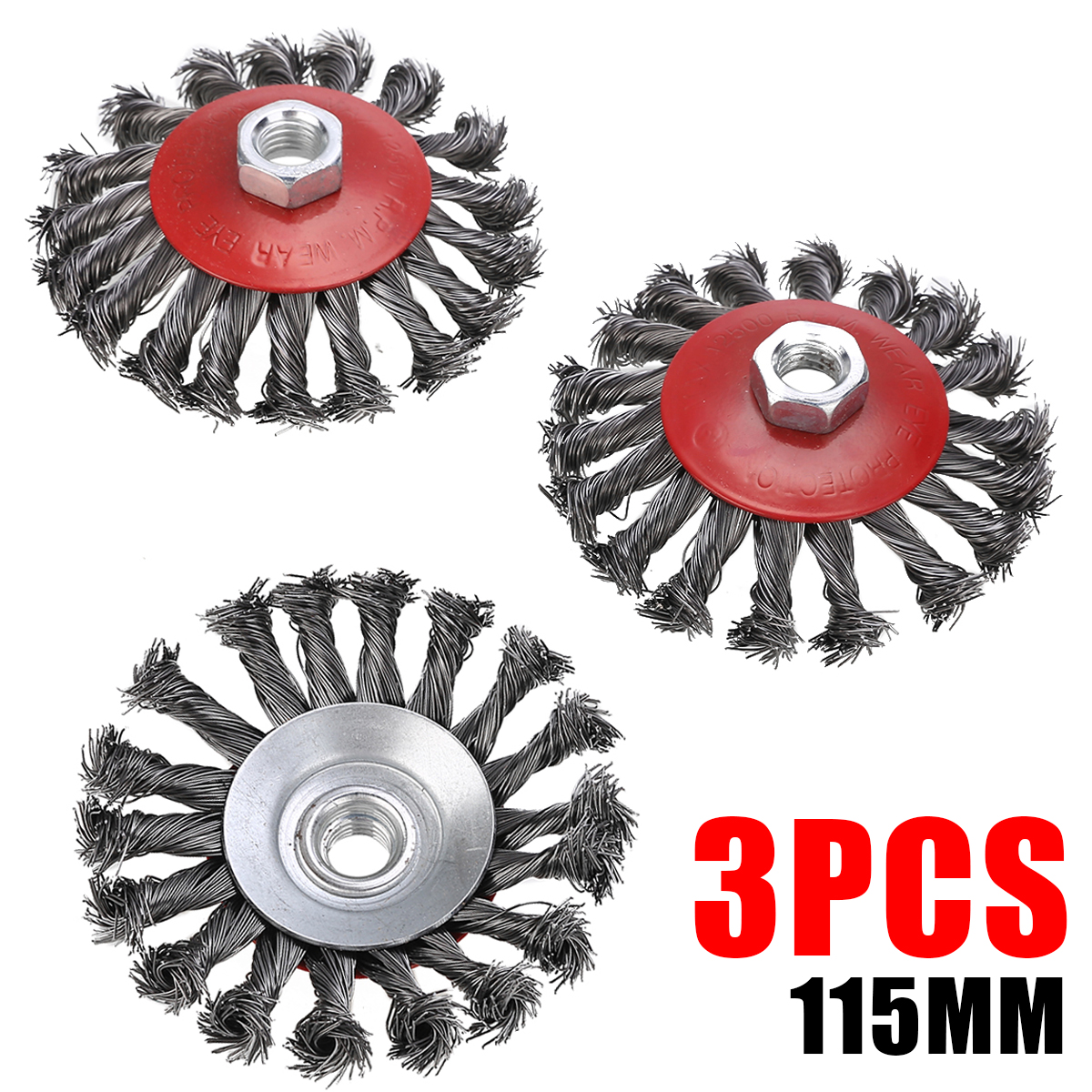 3pcs Mayitr Rotary Strong Metals Twist Knot Wire Wheel Cup Brush Set Kit 115mm M14 Angle Grinder Abrasive Tools