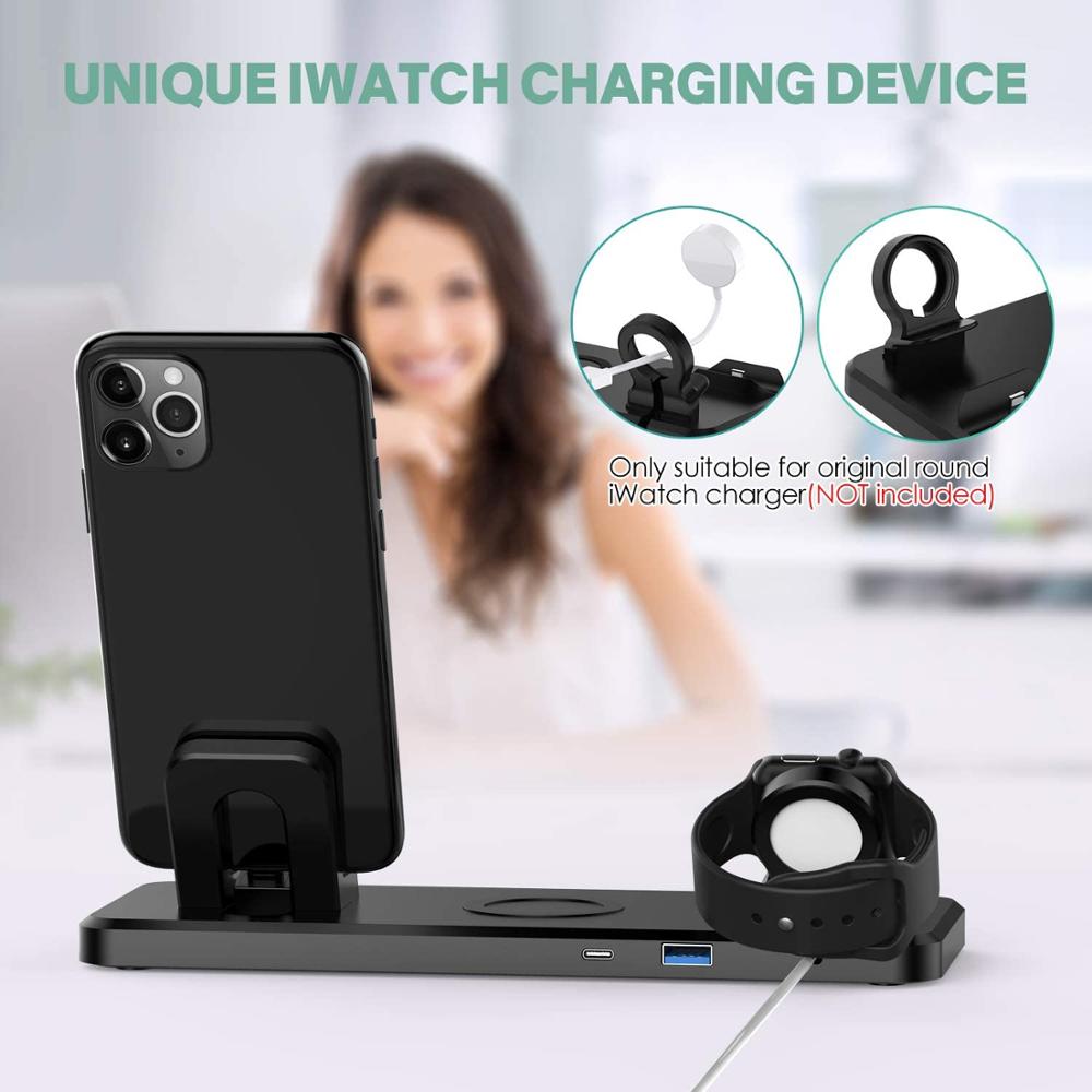 DCAE Qi Wireless Charging Station For iPhone 11 XS XR 8 4 in 1 15W Fast Charger Dock for Apple Watch iWatch 6 5 3 2 Airpods Pro