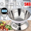 5KG/1G Stainless Steel Digital Kitchen Scale with 2L Removable Bowl Temperature Timer Electronic Food Balance Weight Scale