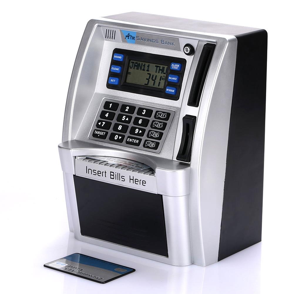 ATM Saving Banks with LCD Screen Home Creative Silver Premium Safety ATM Money Boxes Simulation ATM Piggy Bank Kids