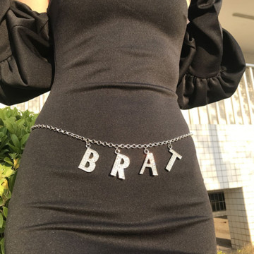 BRAT Waist and Abdomen Chain Human Body Jewelry Bling Party Club Women Sexy Bikini Body Chain Rhinestone Body Chain Letter BRAT