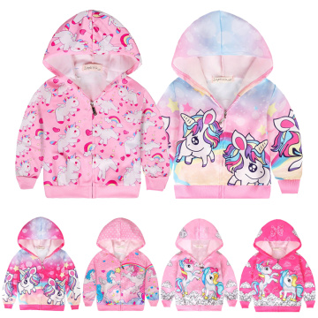 Cartoon Rainbow Unicorn Jacket Cute Girls Jackets Spring And Autumn Thin Girls Clothes Casual Hooded Zipper Outwear Kids Clothes