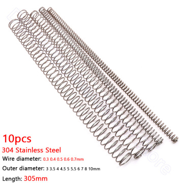 10pcs 305mm Compression Spring 304 Stainless Steel Pressure Spring Wire Dia 0.3 0.4 0.5 0.6 0.7mm Outer Dia 3 4 4.5 5 5.5 6-10mm