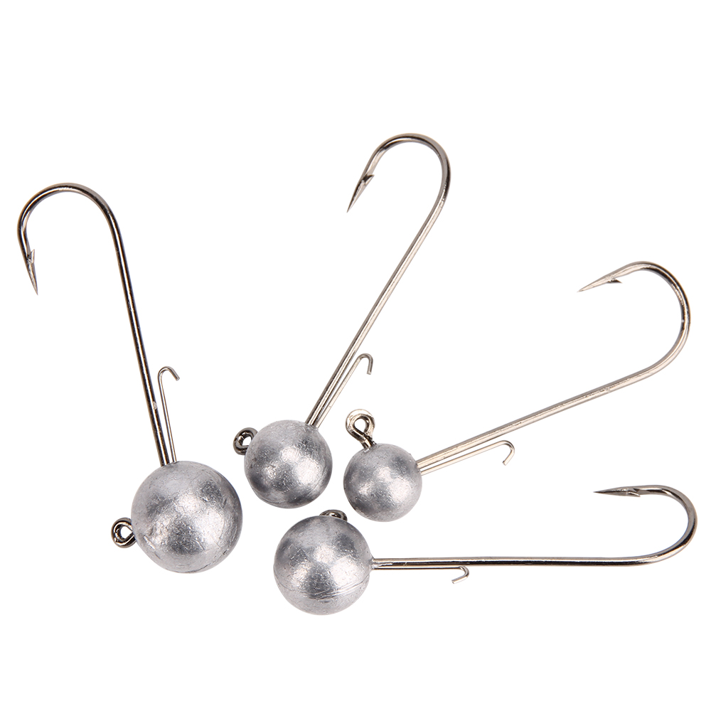 Spinpoler 4Pcs Lead Round Ball Jig Head Hook 5g7g10g14g Fishing Hook Lead Jig Lure Metal Baits For Soft Worm Fishing Accessories