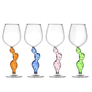 Unique Colored Cactus Stemmed Red Wine Glass