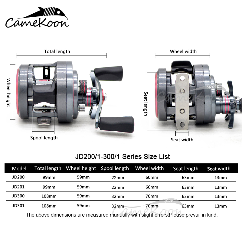 CAMEKOON JD200/JD300 Round Baitcasting Fishing Reel 4.7:1/4.6:1 Gear Ratio 8KG Carbon Fiber Drag Baitcast Reel