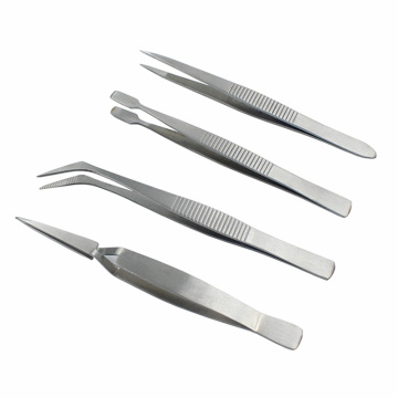 4Pcs/Set Precision Tweezers Stainless Steel Thick Electronics Forceps Eyebrow Tweezers Anti-Skid Makeup Repair Multi Tools