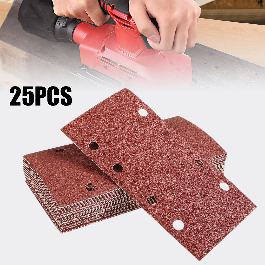 25pcs Sandpaper Square Sander Hook Loop Sand Paper Sanding Disc Sheets Abrasive Tools For Orbital Polishing 40/60/80/120 Grit