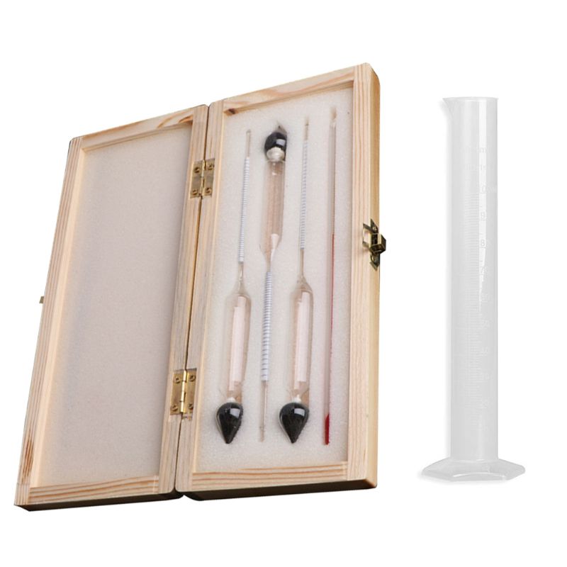 Hydrometer Tester Retro Measuring Bottle Wooden Box Set Tool Alcohol Meter Wine Concentration Meter Hydrometer