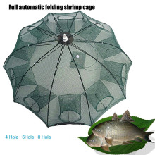 Strengthened 4-8 Holes Automatic Fishing Net Shrimp Cage Nylon Foldable Fish Trap Cast Net Cast Fold Crab trap Fishing Network