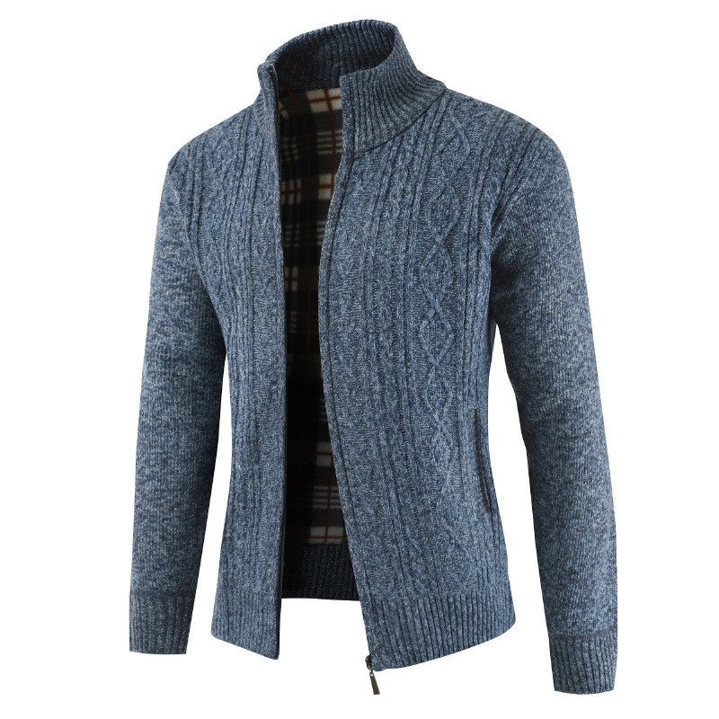 NEGIZBER Men's Sweater Fashion Wild Monochrome Sweater Casual Collar Plus Velvet Sweater Men