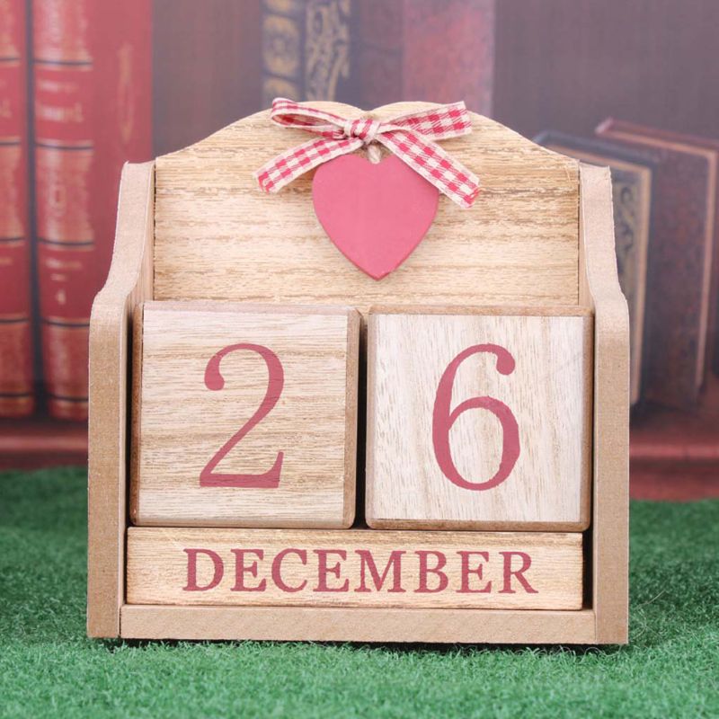 Vintage Wooden Perpetual Calendar Month Date Display Eternal Blocks Photography Props Desktop Accessories Home Office Decoration