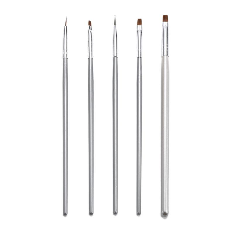 5PCs/Set Painting Silver Brush Nail Art UV Gel 3D Manicure Design Draw Paint Pen Non-corroding Nail Polish Builder Nail Brushes