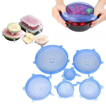 6pcs Silicone Stretch Lids Reusable Fresh Keeping Lids Seal Food Covers Cookware Parts