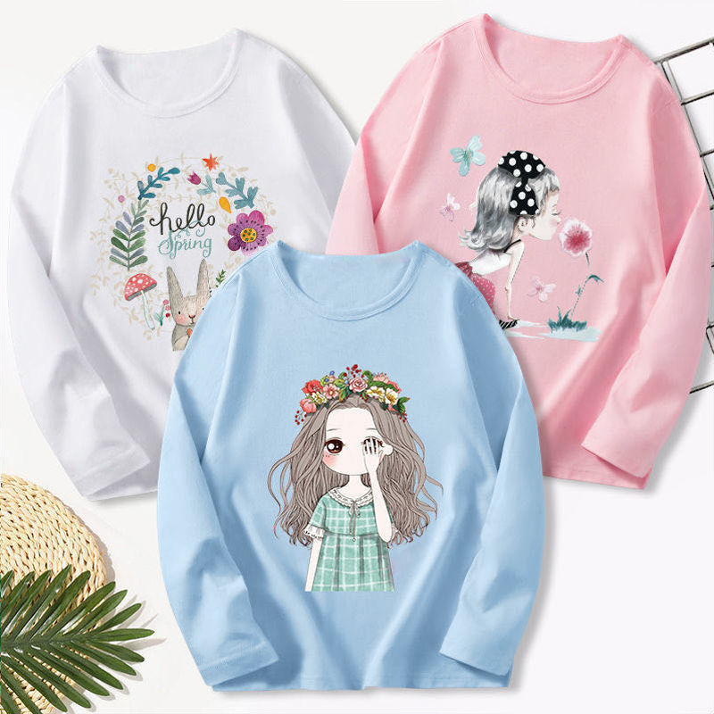 3 Pcs Kids Girls T-shirts Autumn Children Outerwear Tops Princess Toddler Baby Clothes Teenage Cartoon Long Sleeve Tee Shirts