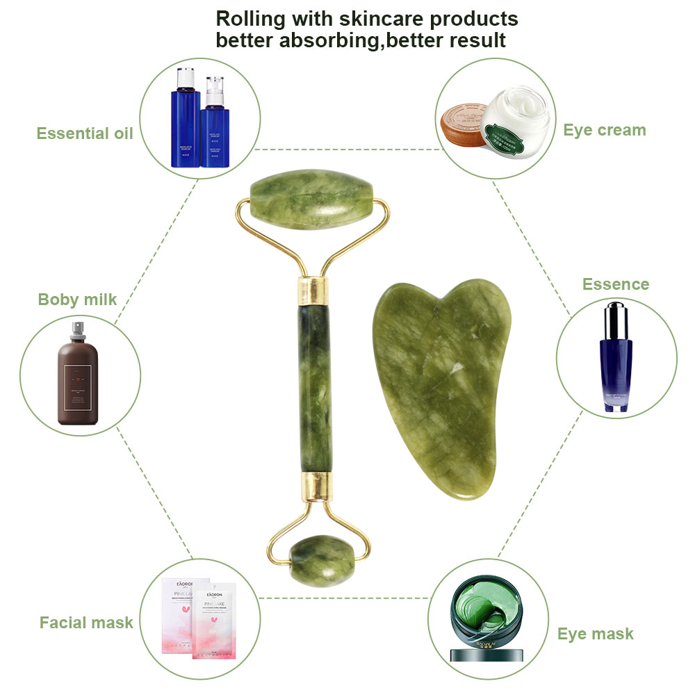 Natural Jade Massage Roller Guasha Board SPA Scraper Stone Facial Anti-wrinkle Treatment Body Facial Massager Health Care Tools