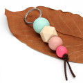 1pc DIY Handmade Key Chains Hand Painted Leather And Wooden Bead Keyring Key Fob Gift For Women